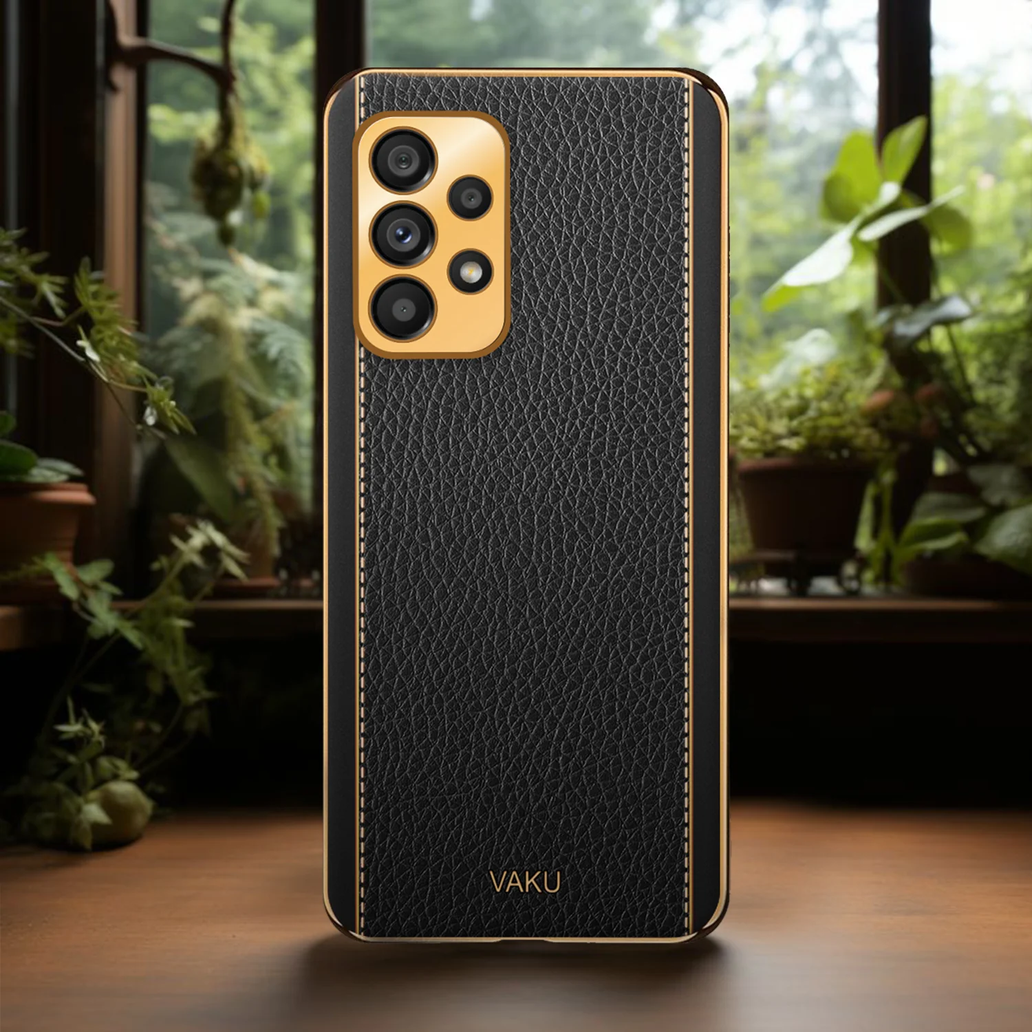 Vaku® Samsung Galaxy A23 Luxemberg Series Leather Stitched Gold Electroplated Soft TPU Back Cover - Image 11