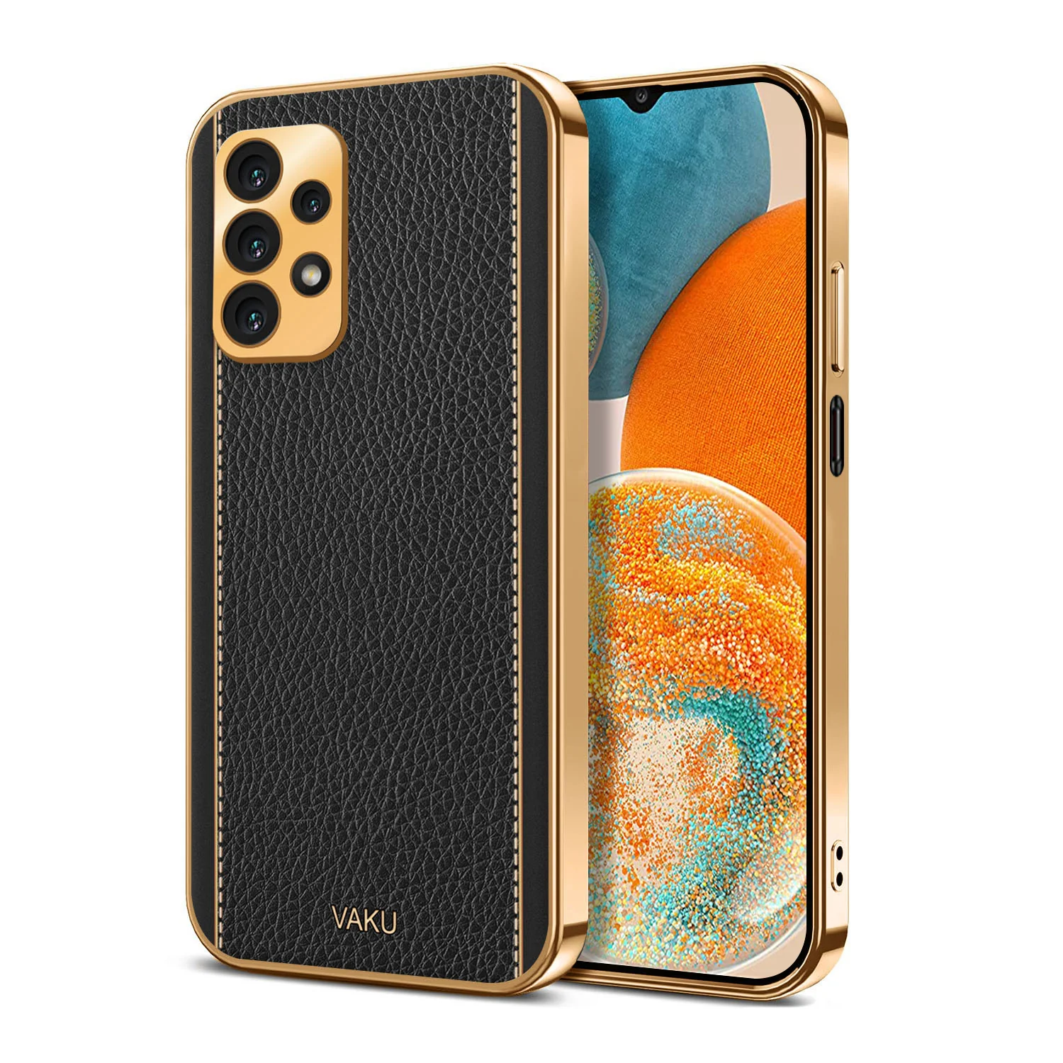 Vaku® Samsung Galaxy A23 Luxemberg Series Leather Stitched Gold Electroplated Soft TPU Back Cover - Image 14
