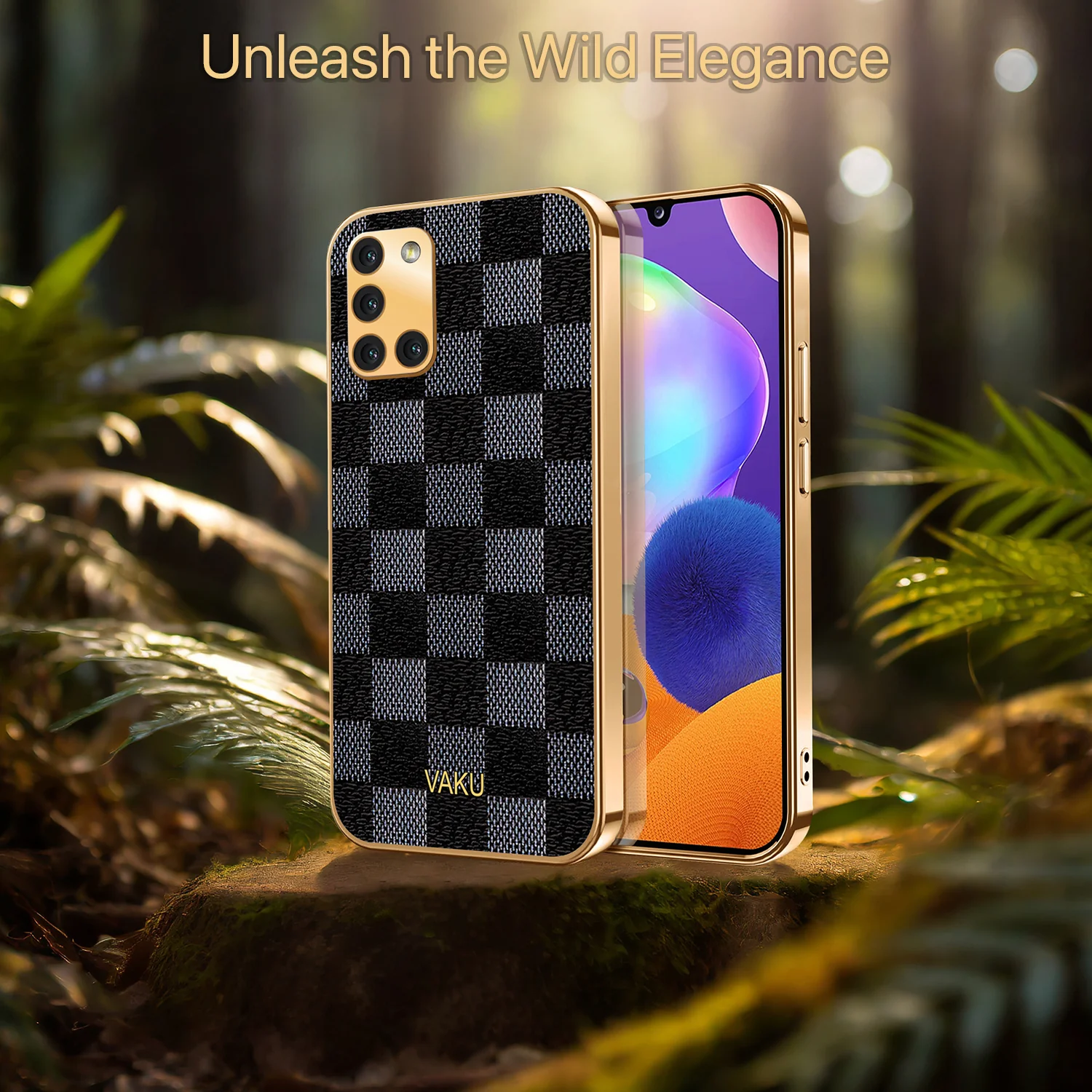 Vaku® Samsung Galaxy A31 Cheron Series Leather Stitched Gold Electroplated Soft TPU Back Cover - Image 5