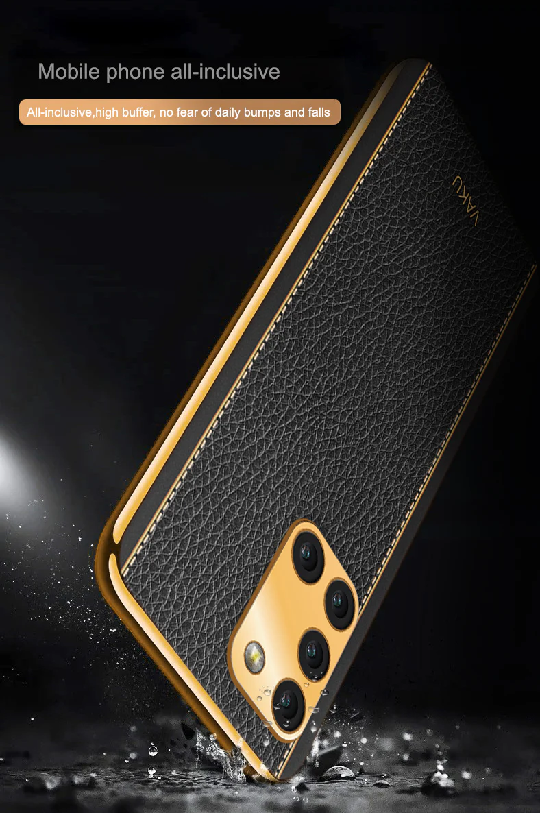Vaku® Samsung Galaxy A31 Luxemberg Leather Stitched Gold Electroplated Soft TPU Back Cover - Image 8