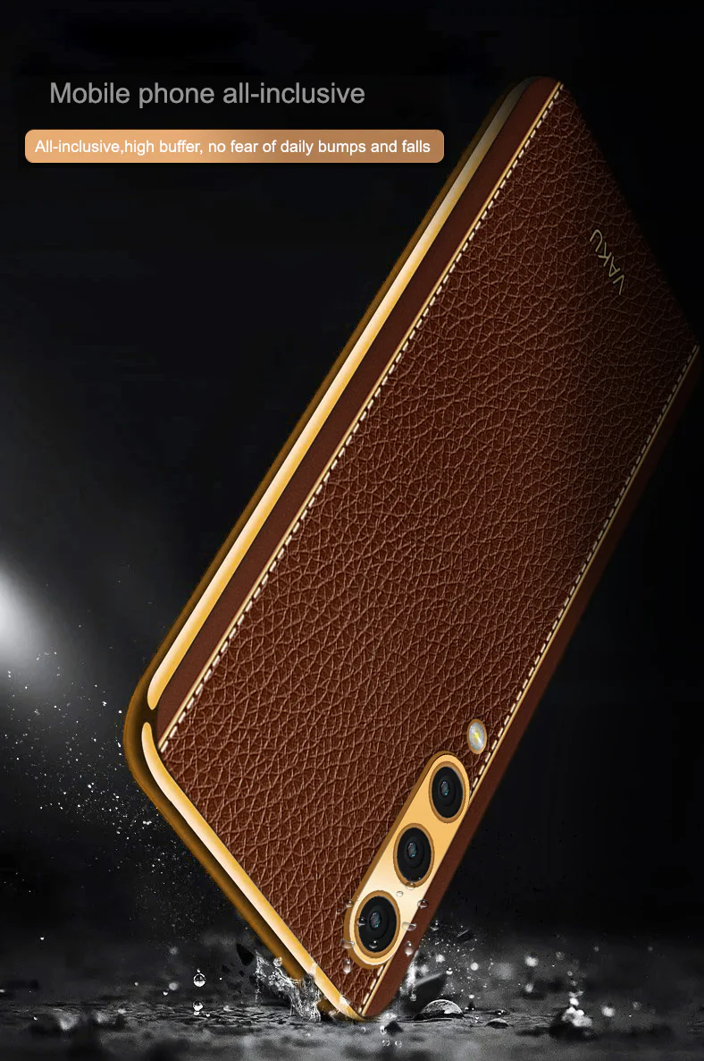 Vaku® Samsung Galaxy A50 Luxemberg Series Leather Stitched Gold Electroplated Soft TPU Back Cover - Image 13