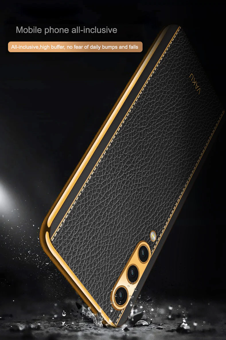 Vaku® Samsung Galaxy A50s Luxemberg Series Leather Stitched Gold Electroplated Soft TPU Back Cover - Image 14