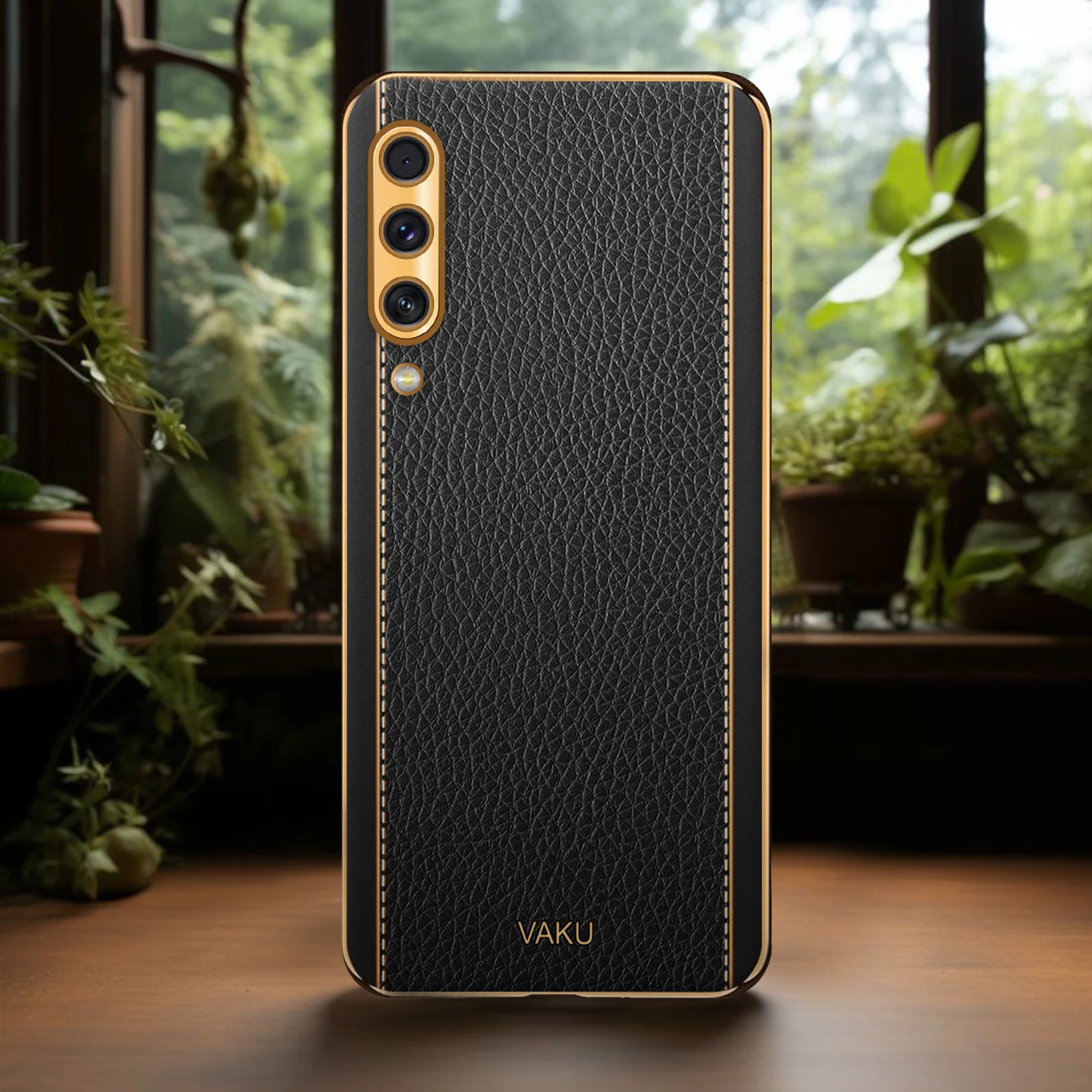 Vaku® Samsung Galaxy A50s Luxemberg Series Leather Stitched Gold Electroplated Soft TPU Back Cover - Image 15