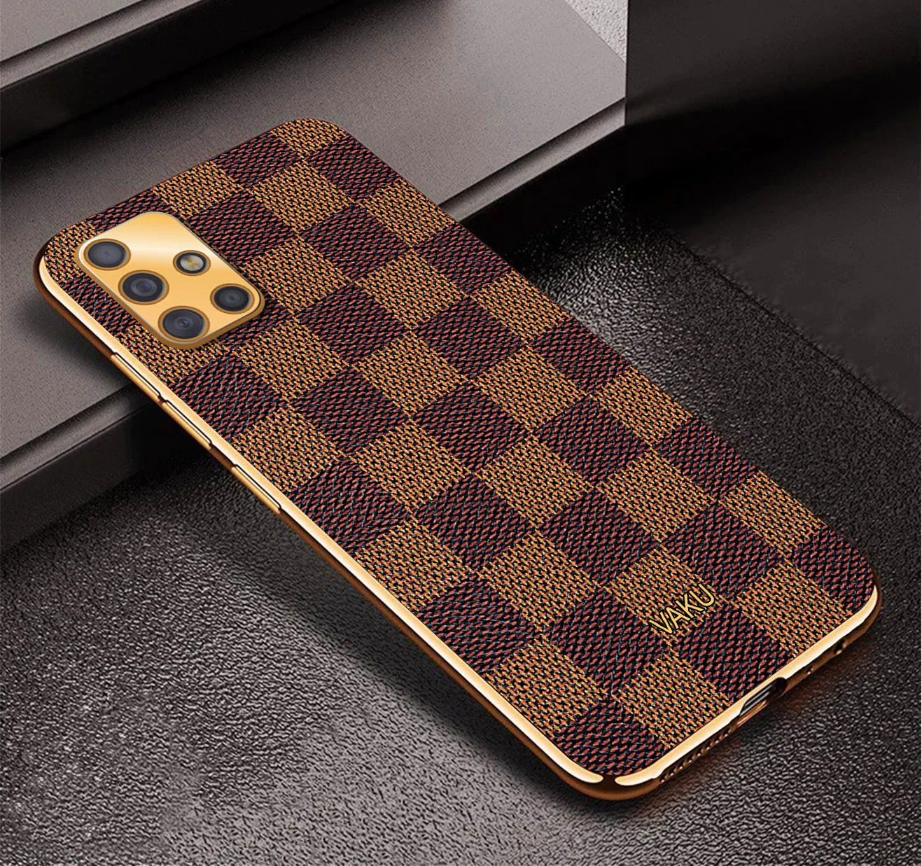 Vaku® Samsung Galaxy A51 Cheron Series Leather Stitched Gold Electroplated Soft TPU Back Cover - Image 3