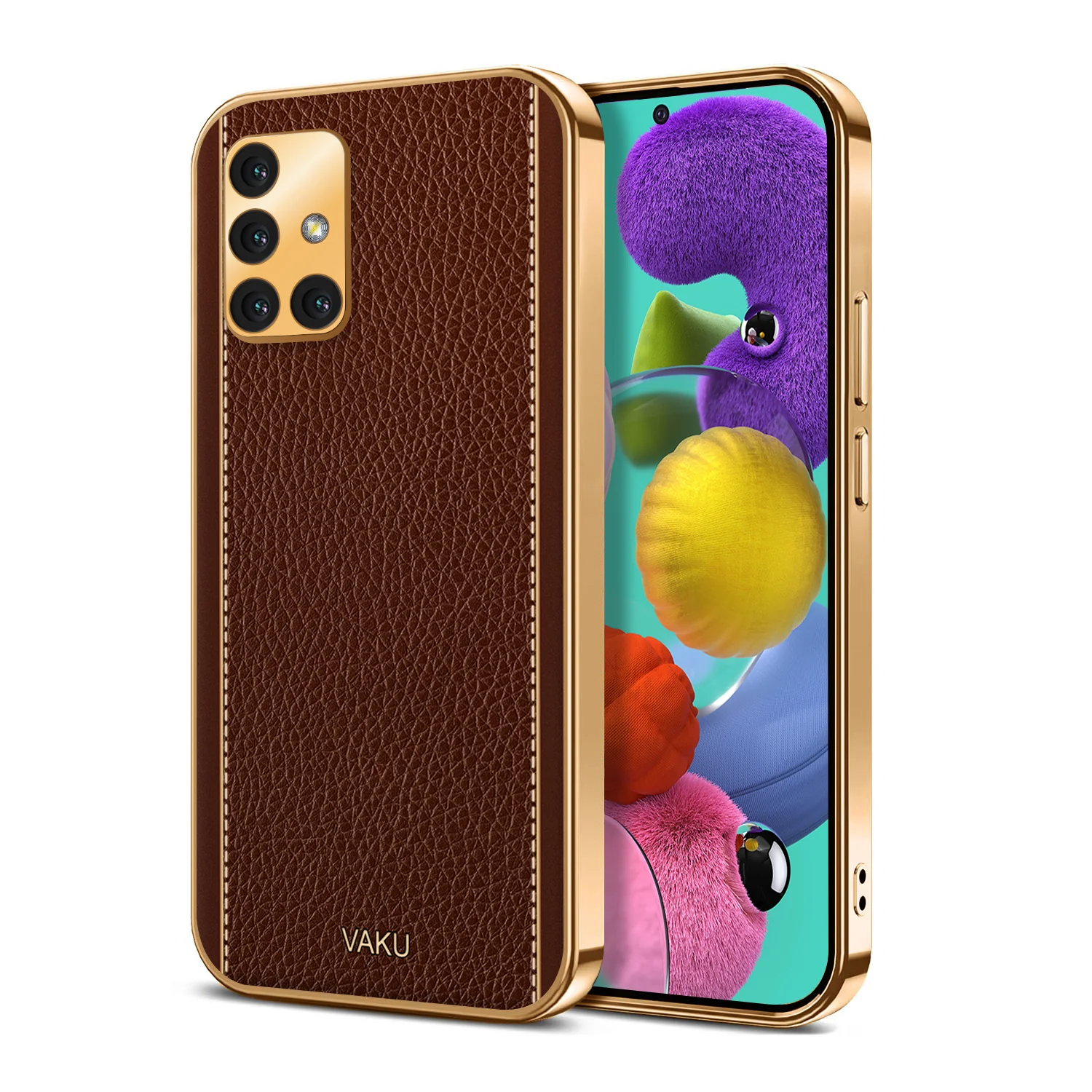 Vaku® Samsung Galaxy A51 Luxemberg Series Leather Stitched Gold Electroplated Soft TPU Back Cover - Image 10
