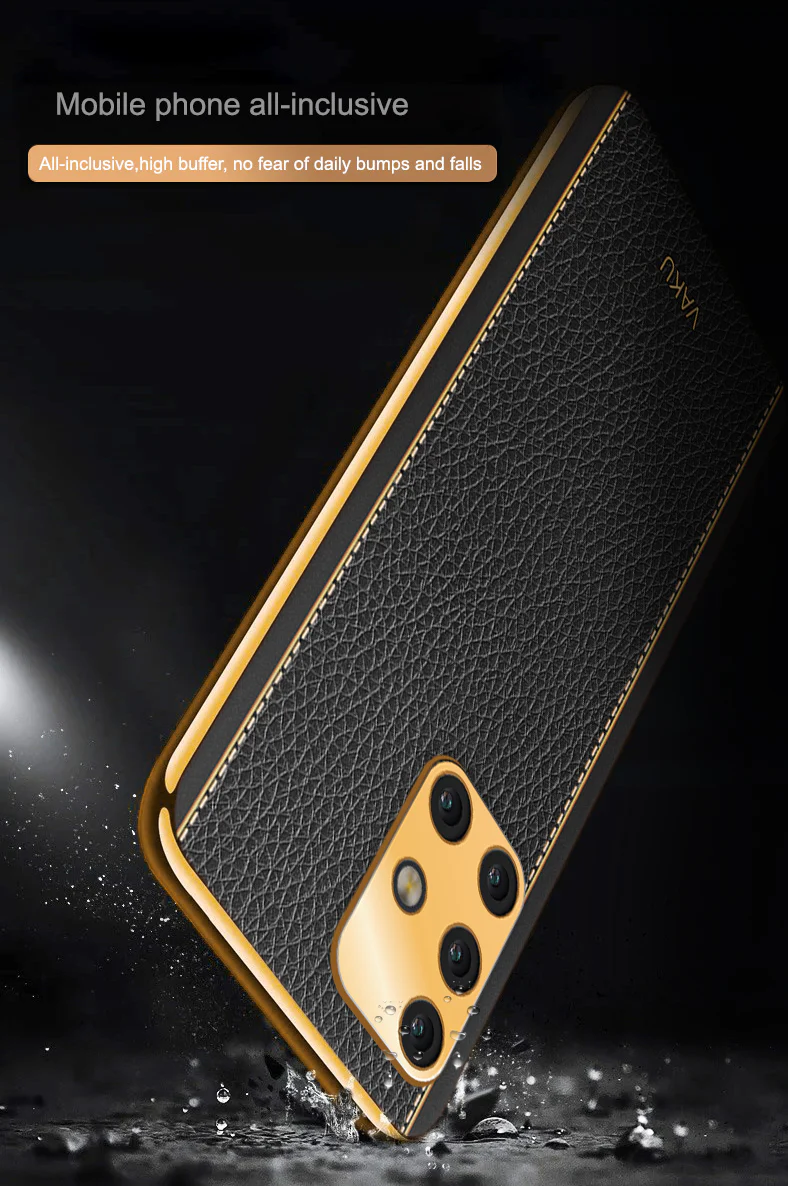 Vaku® Samsung Galaxy A51 Luxemberg Series Leather Stitched Gold Electroplated Soft TPU Back Cover - Image 11