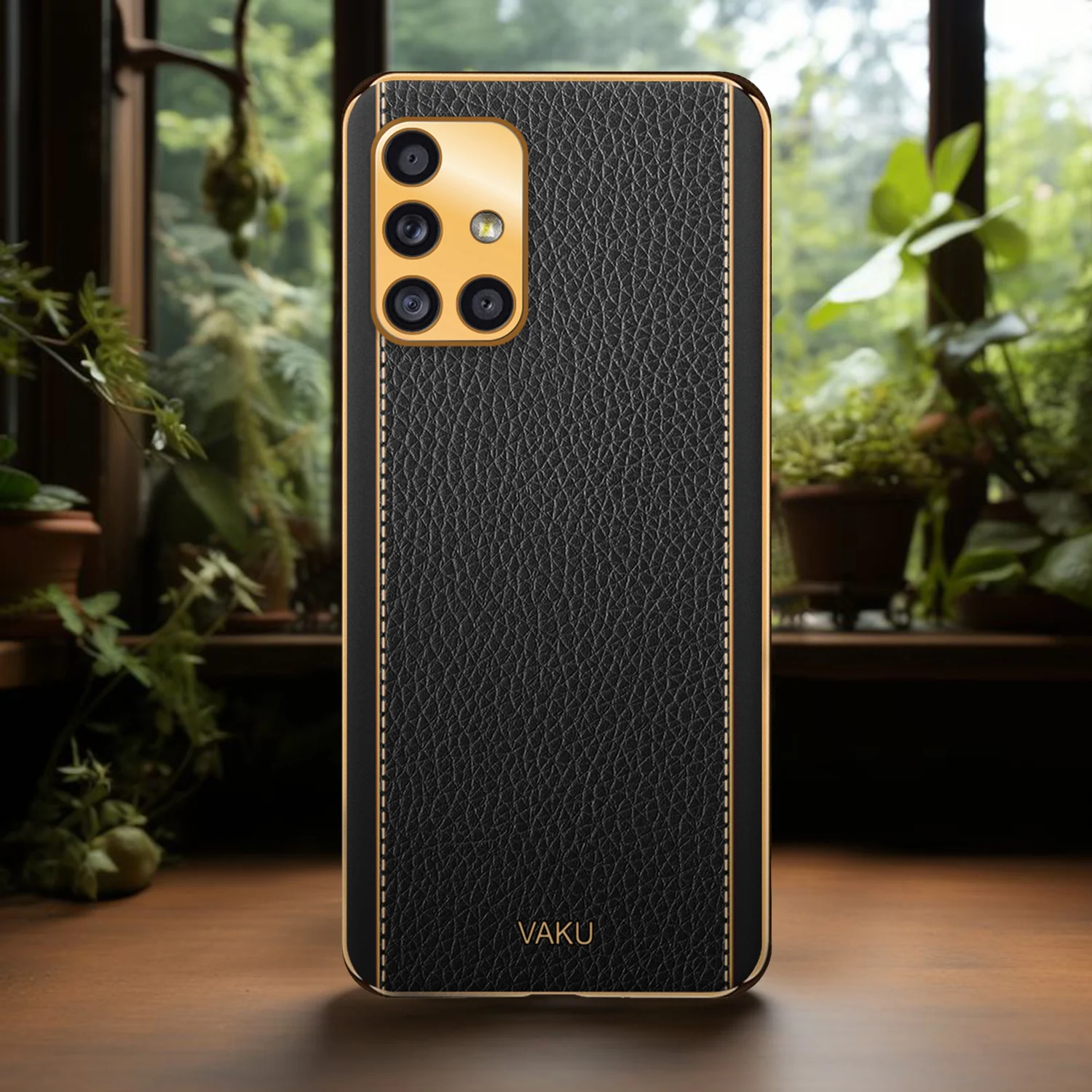 Vaku® Samsung Galaxy A51 Luxemberg Series Leather Stitched Gold Electroplated Soft TPU Back Cover - Image 13