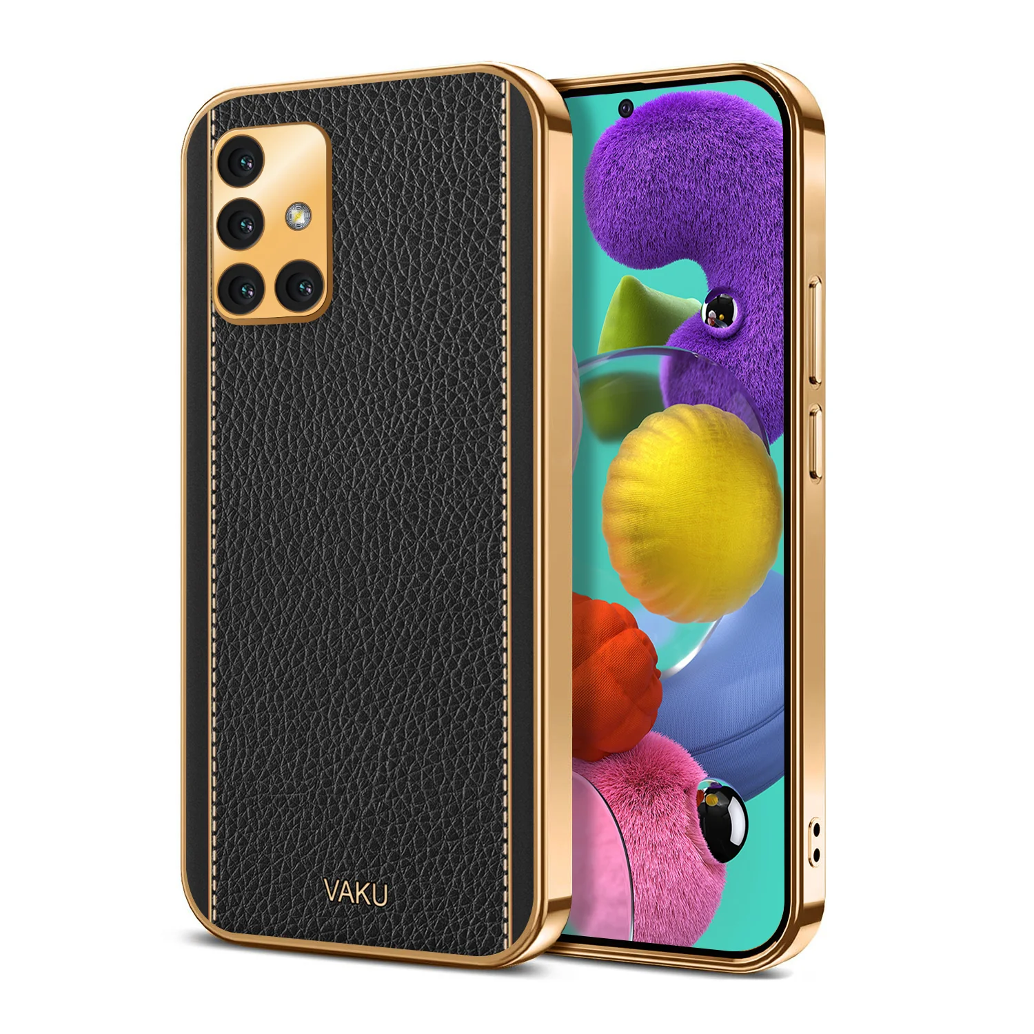 Vaku® Samsung Galaxy A51 Luxemberg Series Leather Stitched Gold Electroplated Soft TPU Back Cover - Image 5