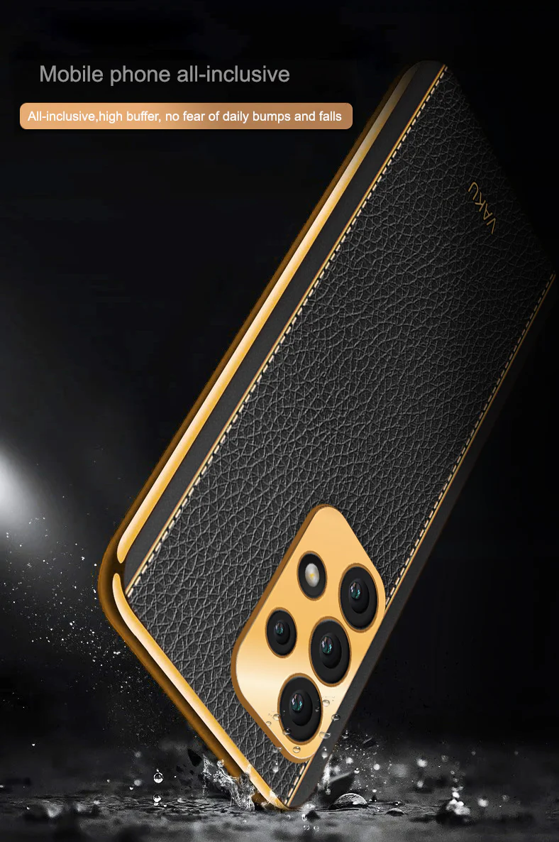 Vaku® Samsung Galaxy A52 Luxemberg Series Leather Stitched Gold Electroplated Soft TPU Back Cover - Image 7