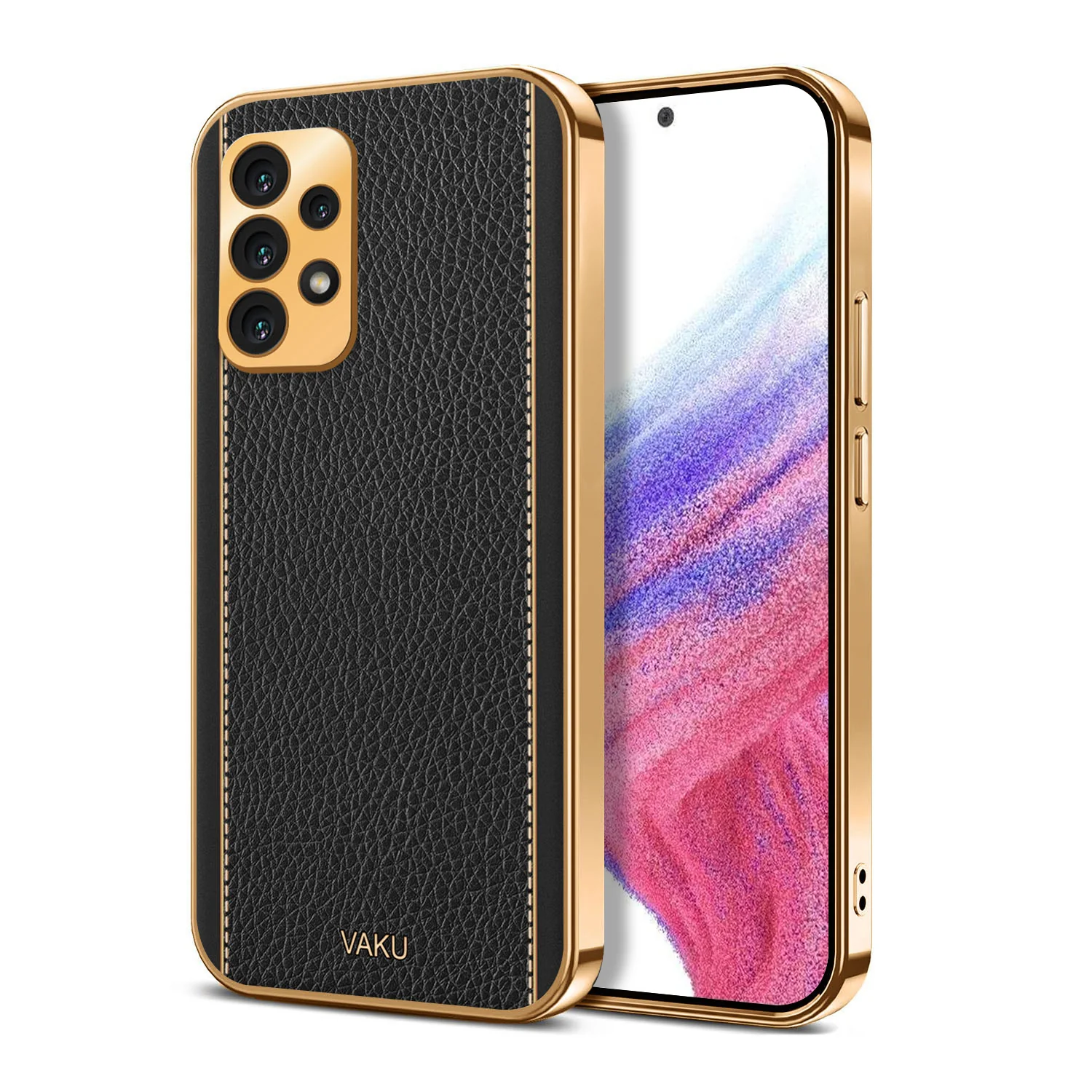 Vaku® Samsung Galaxy A53 5G Luxemberg Series Leather Stitched Gold Electroplated Soft TPU Back Cover - Image 5