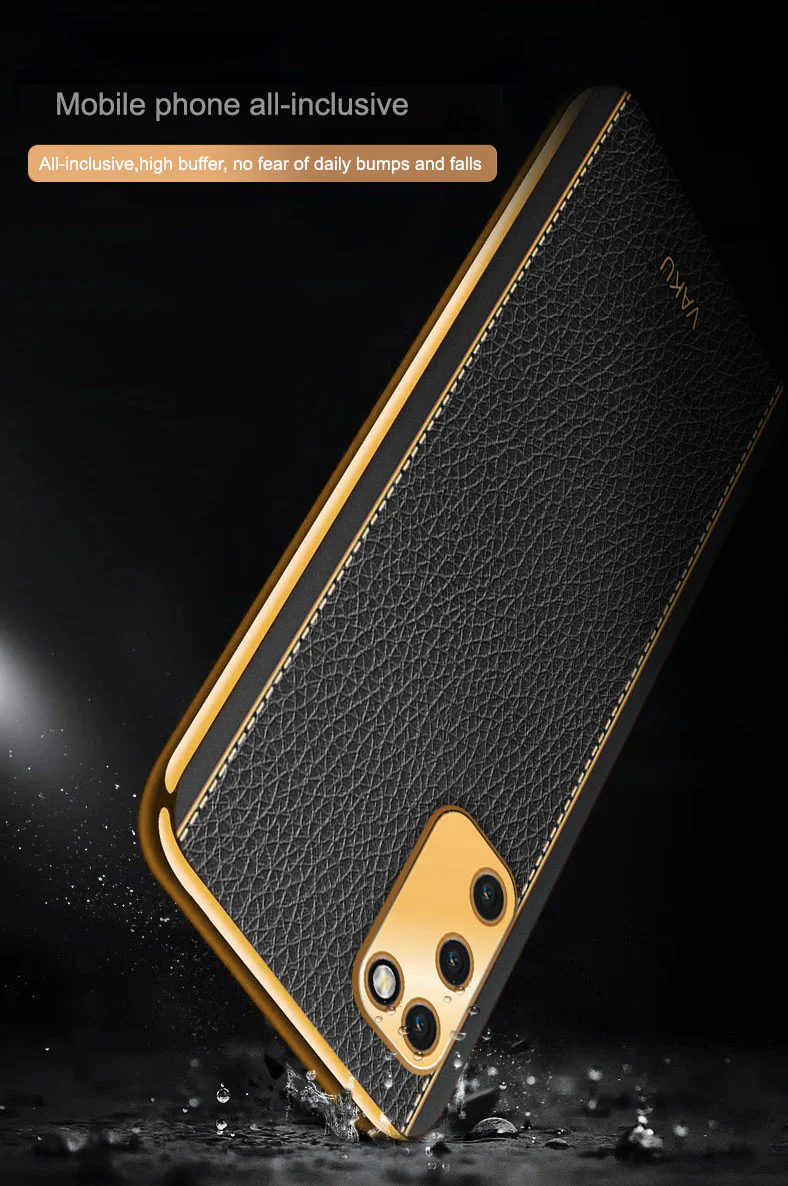 Vaku® Samsung Galaxy M02s Luxemberg Leather Stitched Gold Electroplated Soft TPU Back Cover - Image 14