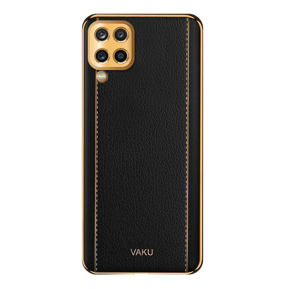 Vaku® Samsung Galaxy M12 Luxemberg Series Leather Stitched Gold Electroplated Soft TPU Back Cover - Image 10