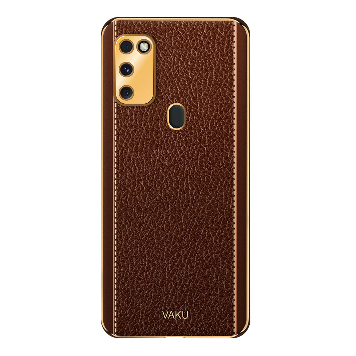 Vaku® Samsung Galaxy M30S Luxemberg Series Leather Stitched Gold Electroplated Soft TPU Back Cover - Image 10