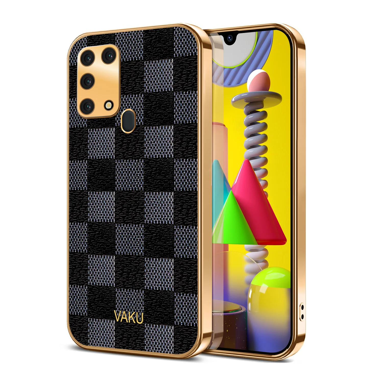 Vaku® Samsung Galaxy M31 Cheron Series Leather Stitched Gold Electroplated Soft TPU Back Cover - Image 2