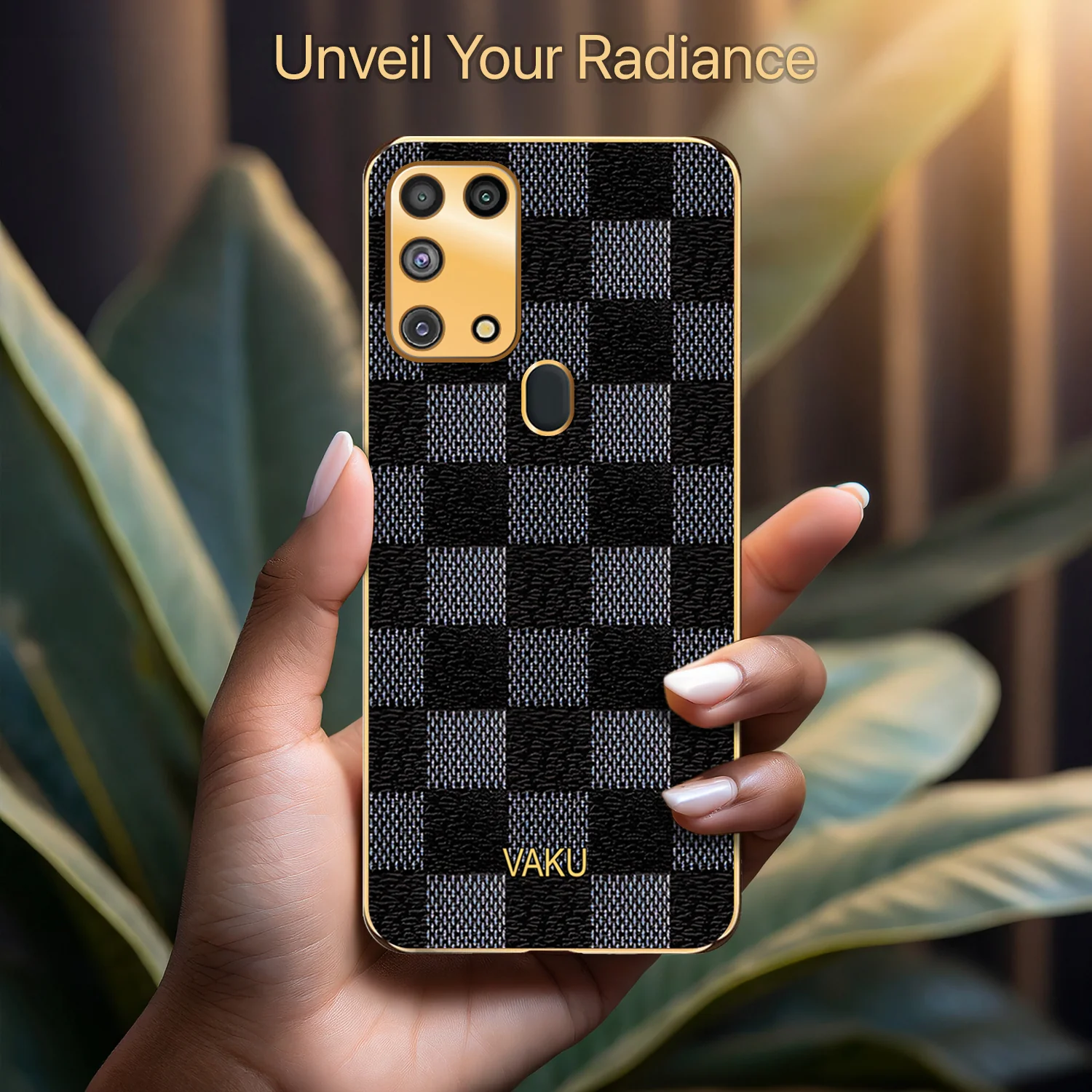 Vaku® Samsung Galaxy M31 Cheron Series Leather Stitched Gold Electroplated Soft TPU Back Cover - Image 5