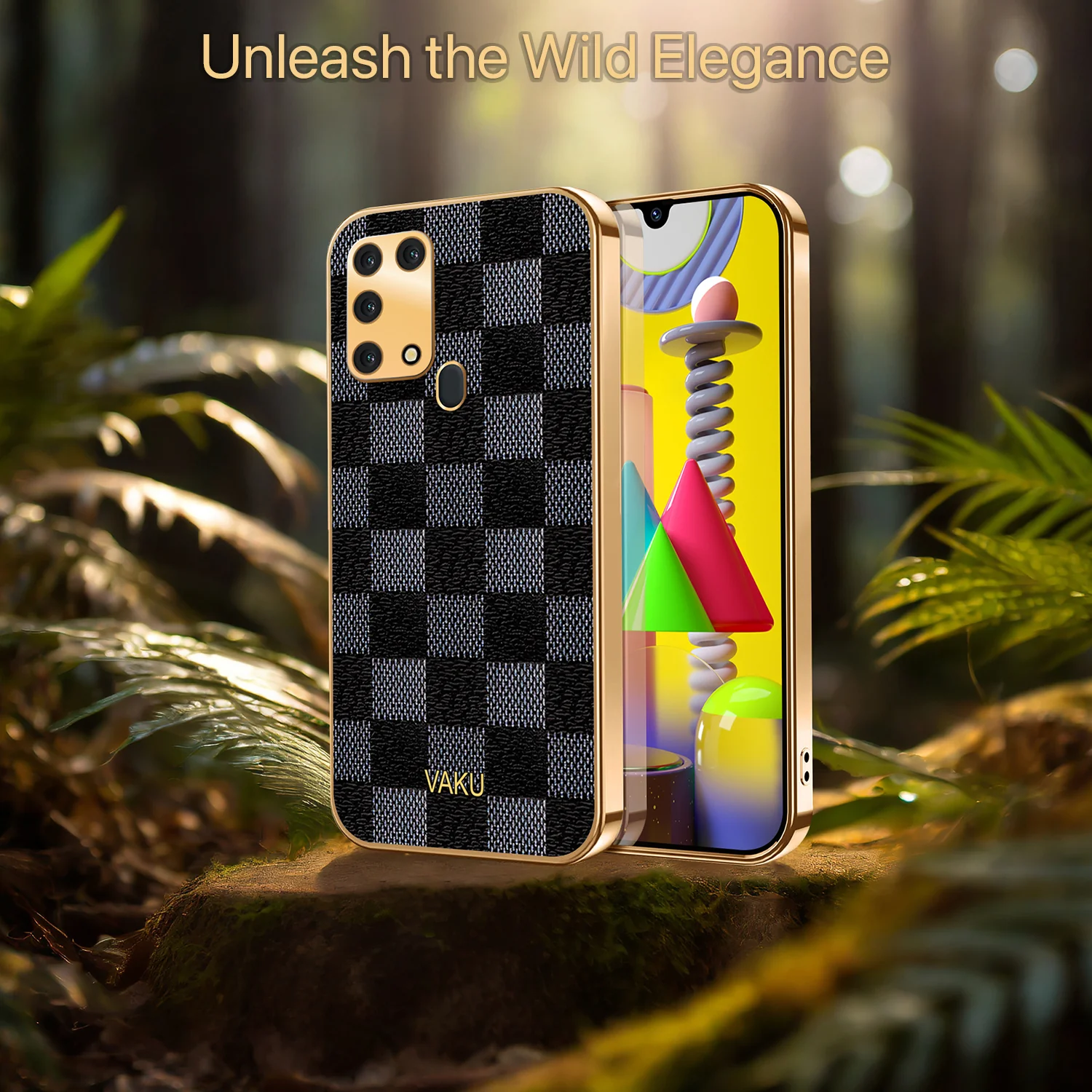 Vaku® Samsung Galaxy M31 Cheron Series Leather Stitched Gold Electroplated Soft TPU Back Cover - Image 6