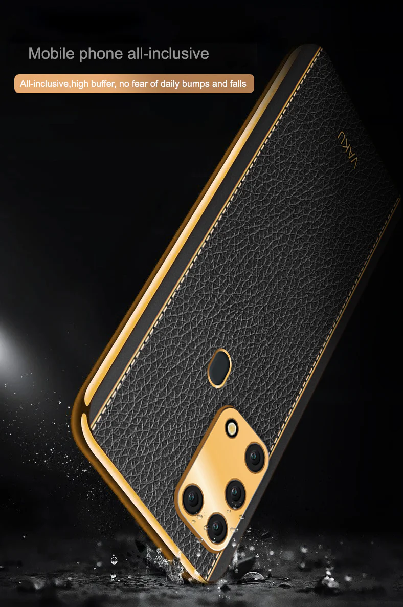 Vaku® Samsung Galaxy M31 Luxemberg Series Leather Stitched Gold Electroplated Soft TPU Back Cover - Image 10