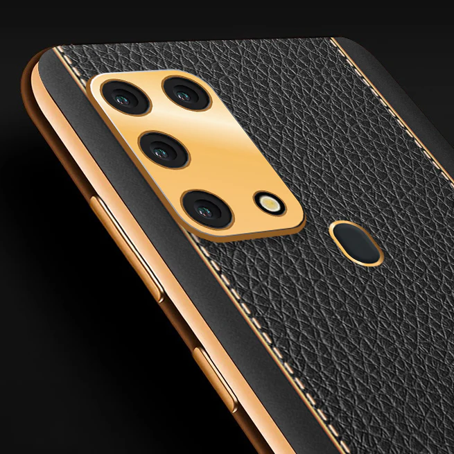 Vaku® Samsung Galaxy M31 Luxemberg Series Leather Stitched Gold Electroplated Soft TPU Back Cover - Image 2