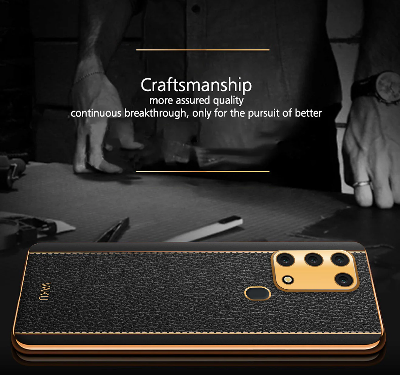 Vaku® Samsung Galaxy M31 Luxemberg Series Leather Stitched Gold Electroplated Soft TPU Back Cover - Image 3