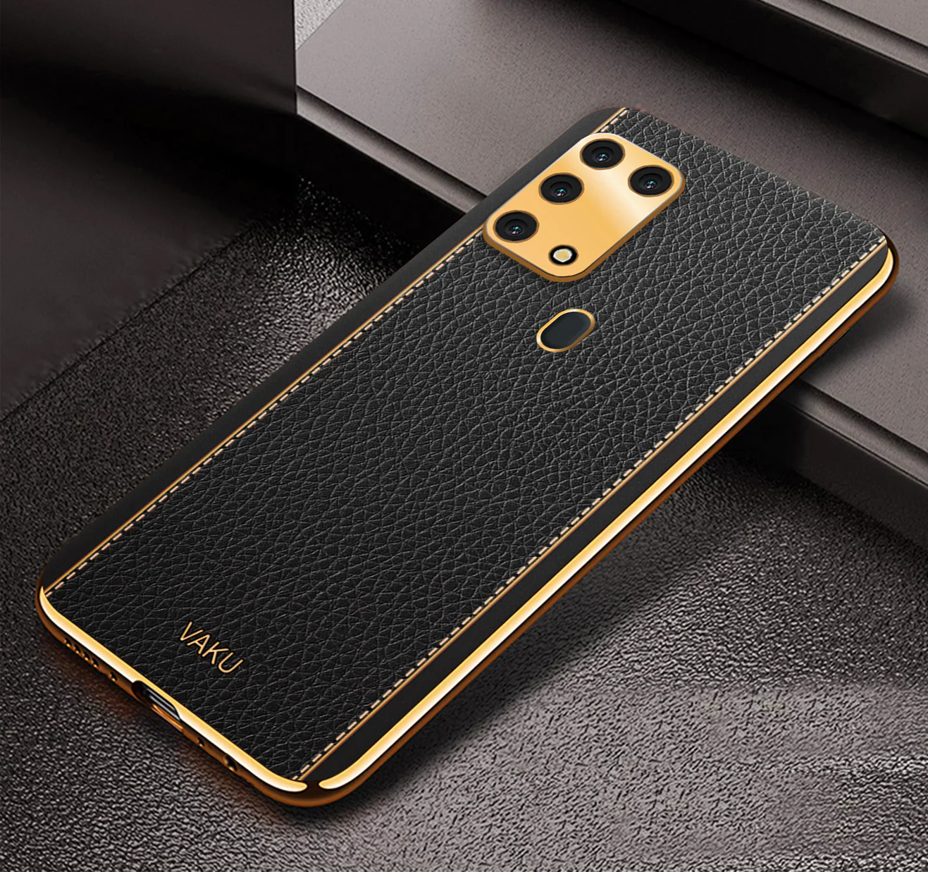 Vaku® Samsung Galaxy M31 Luxemberg Series Leather Stitched Gold Electroplated Soft TPU Back Cover - Image 9