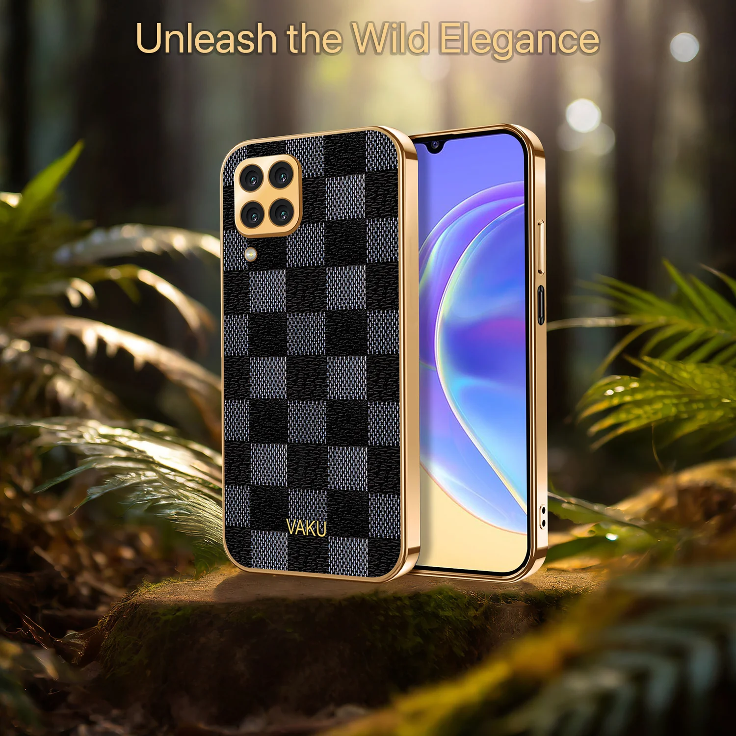 Vaku® Samsung Galaxy M32 Cheron Series Leather Stitched Gold Electroplated Soft TPU Back Cover - Image 6