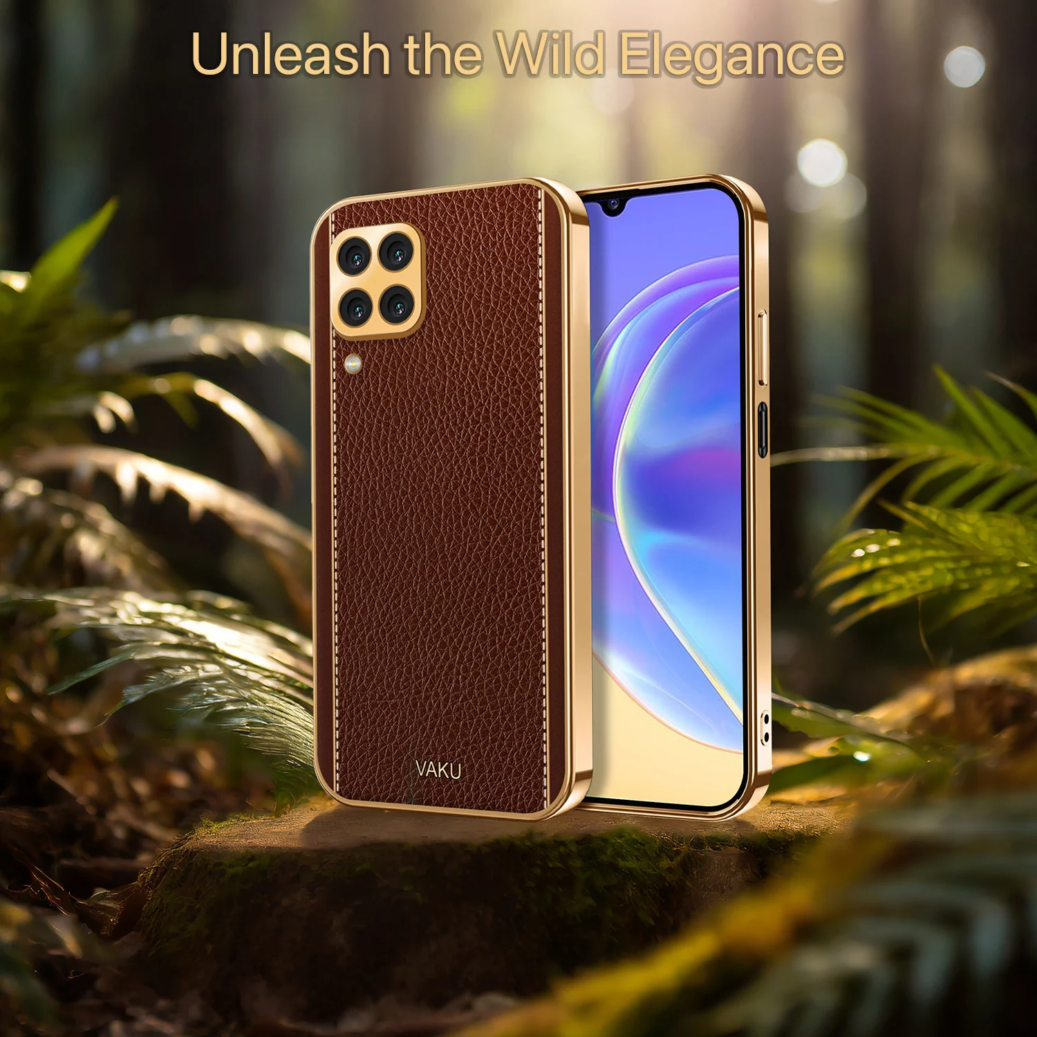 Vaku® Samsung Galaxy M32 Luxemberg Series Leather Stitched Gold Electroplated Soft TPU Back Cover - Image 15