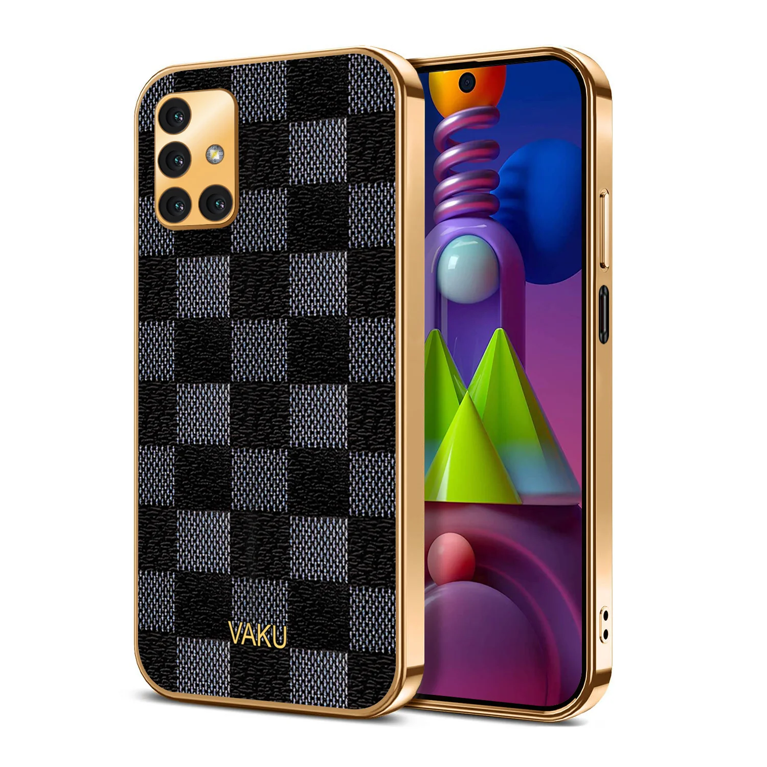 Vaku® Samsung Galaxy M51 Cheron Series Leather Stitched Gold Electroplated Soft TPU Back Cover - Image 2
