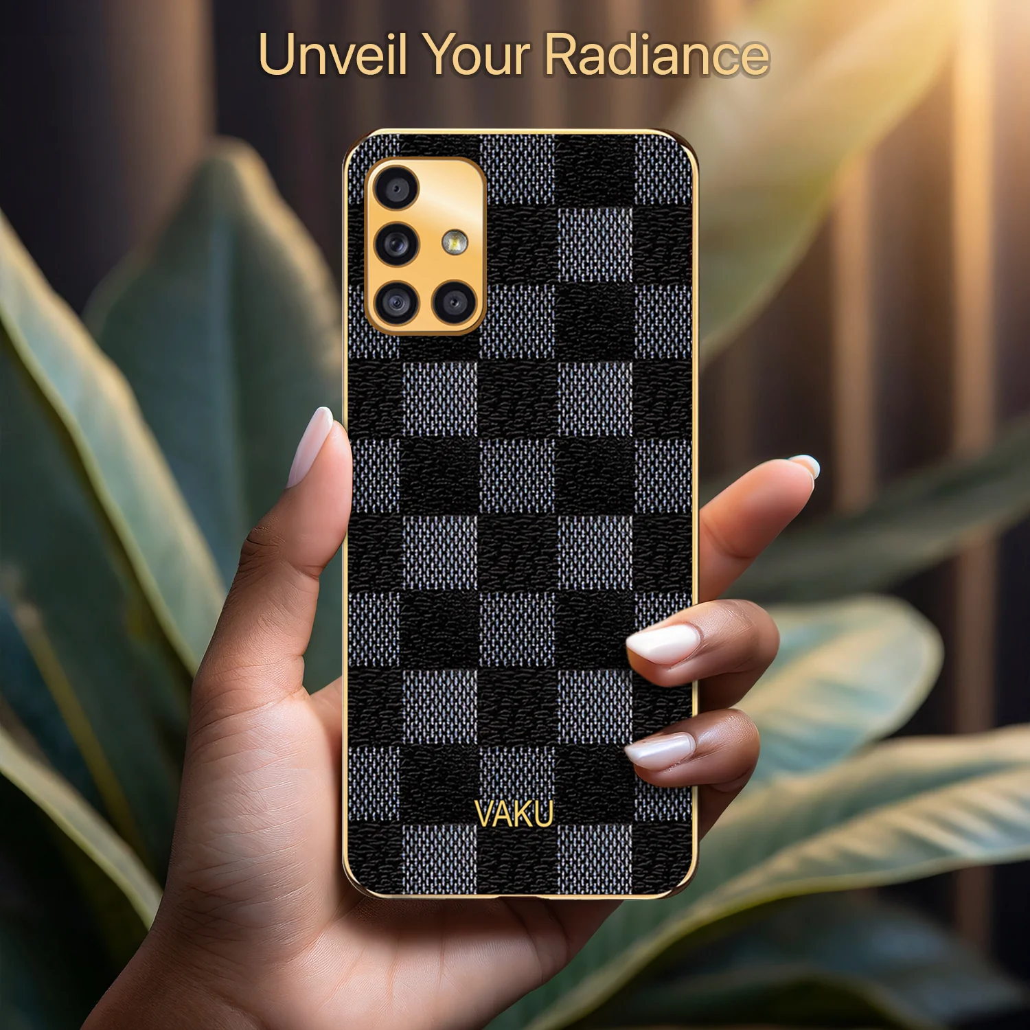 Vaku® Samsung Galaxy M51 Cheron Series Leather Stitched Gold Electroplated Soft TPU Back Cover - Image 4