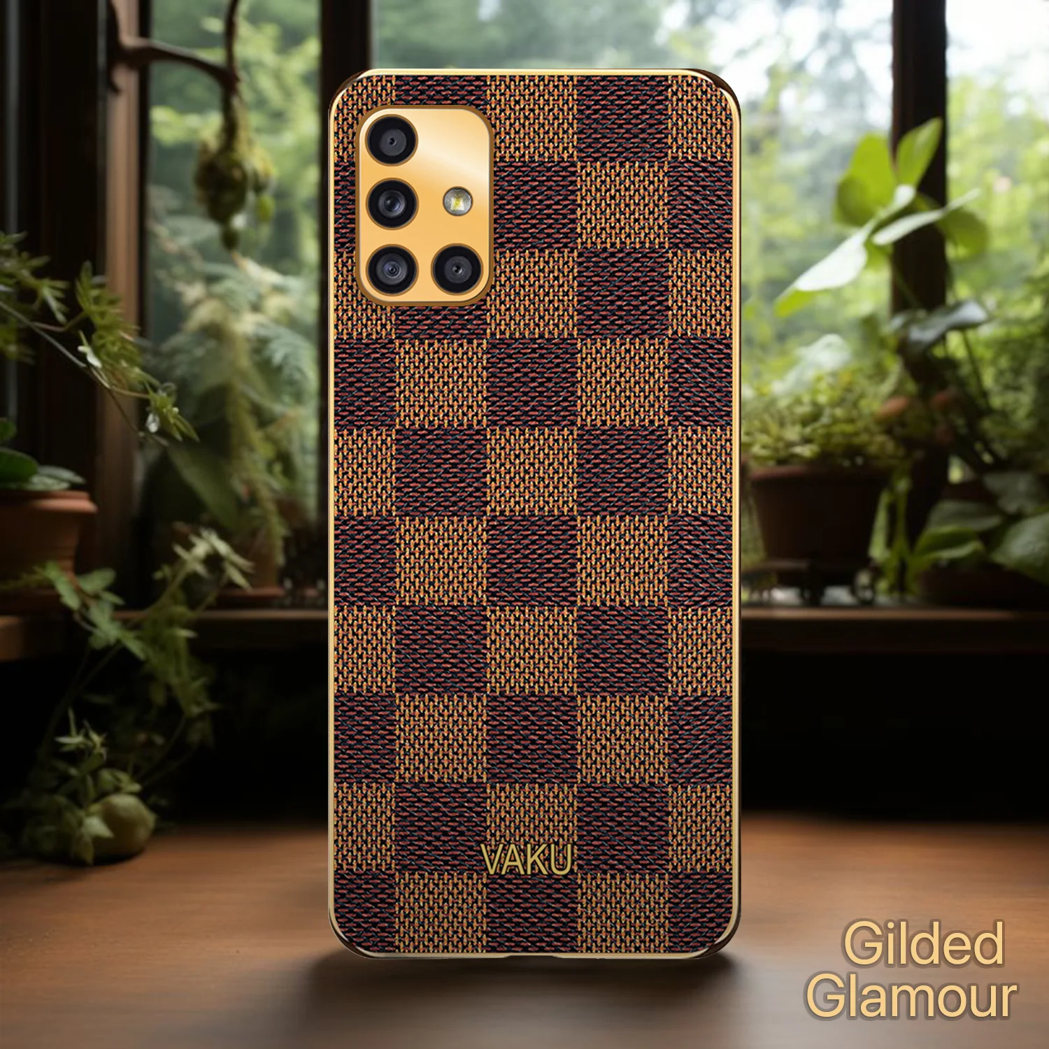 Vaku® Samsung Galaxy M51 Cheron Series Leather Stitched Gold Electroplated Soft TPU Back Cover - Image 5