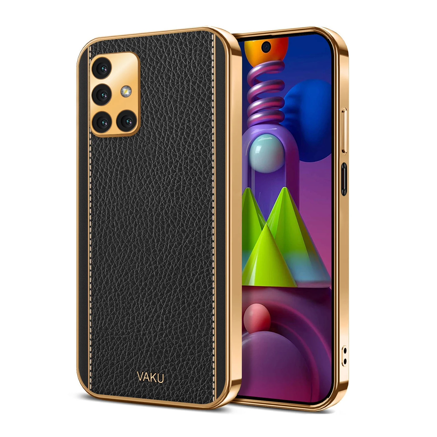 Vaku® Samsung Galaxy M51 Luxemberg Series Leather Stitched Gold Electroplated Soft TPU Back Cover - Image 10