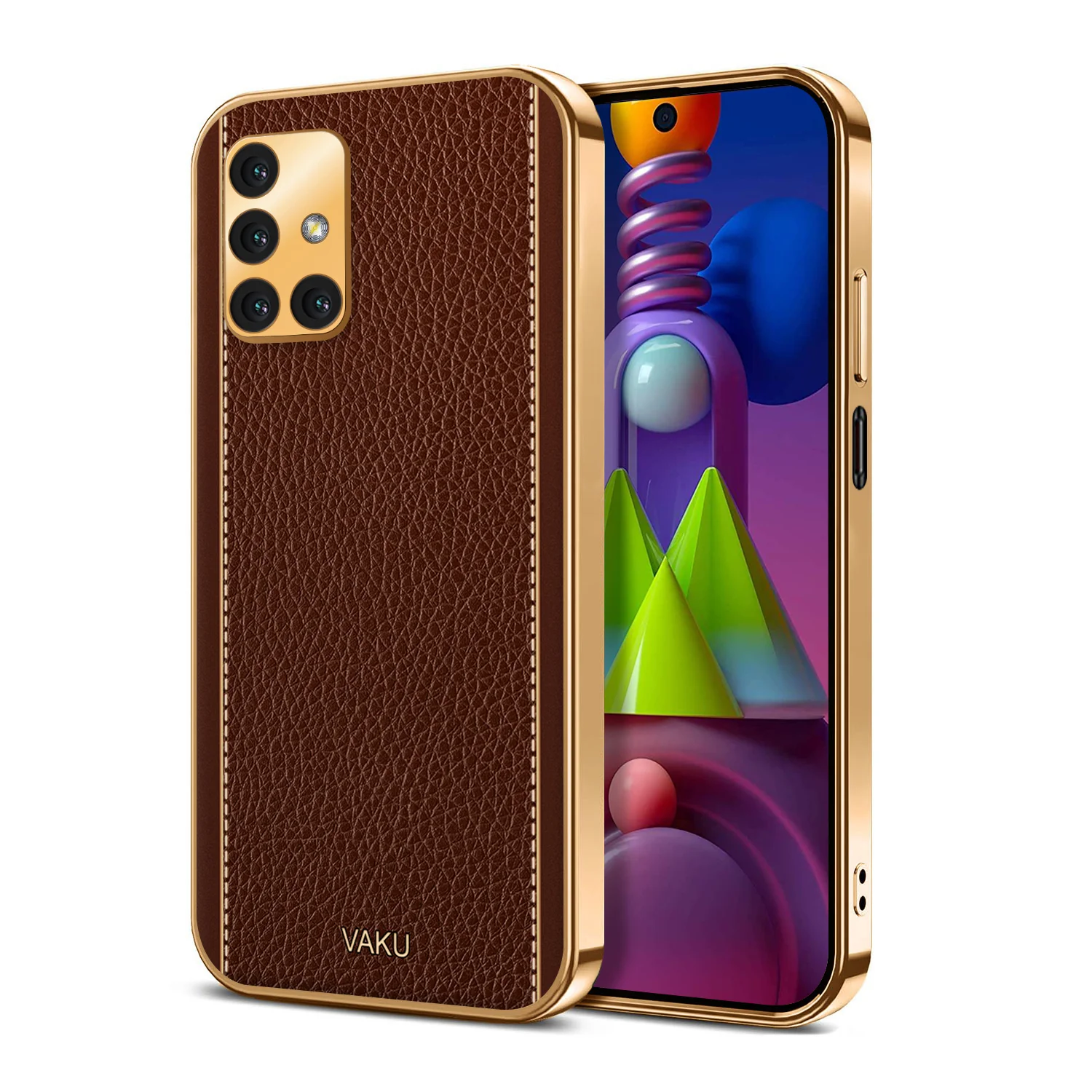 Vaku® Samsung Galaxy M51 Luxemberg Series Leather Stitched Gold Electroplated Soft TPU Back Cover - Image 5