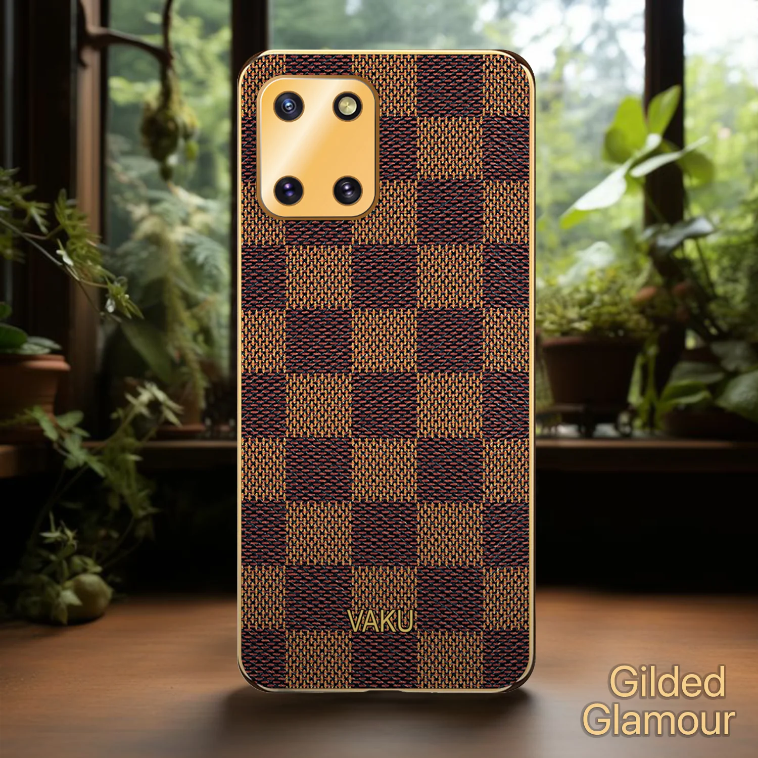 Vaku® Samsung Galaxy Note 10 Lite Cheron Series Leather Stitched Gold Electroplated Soft TPU Back Cover - Image 5