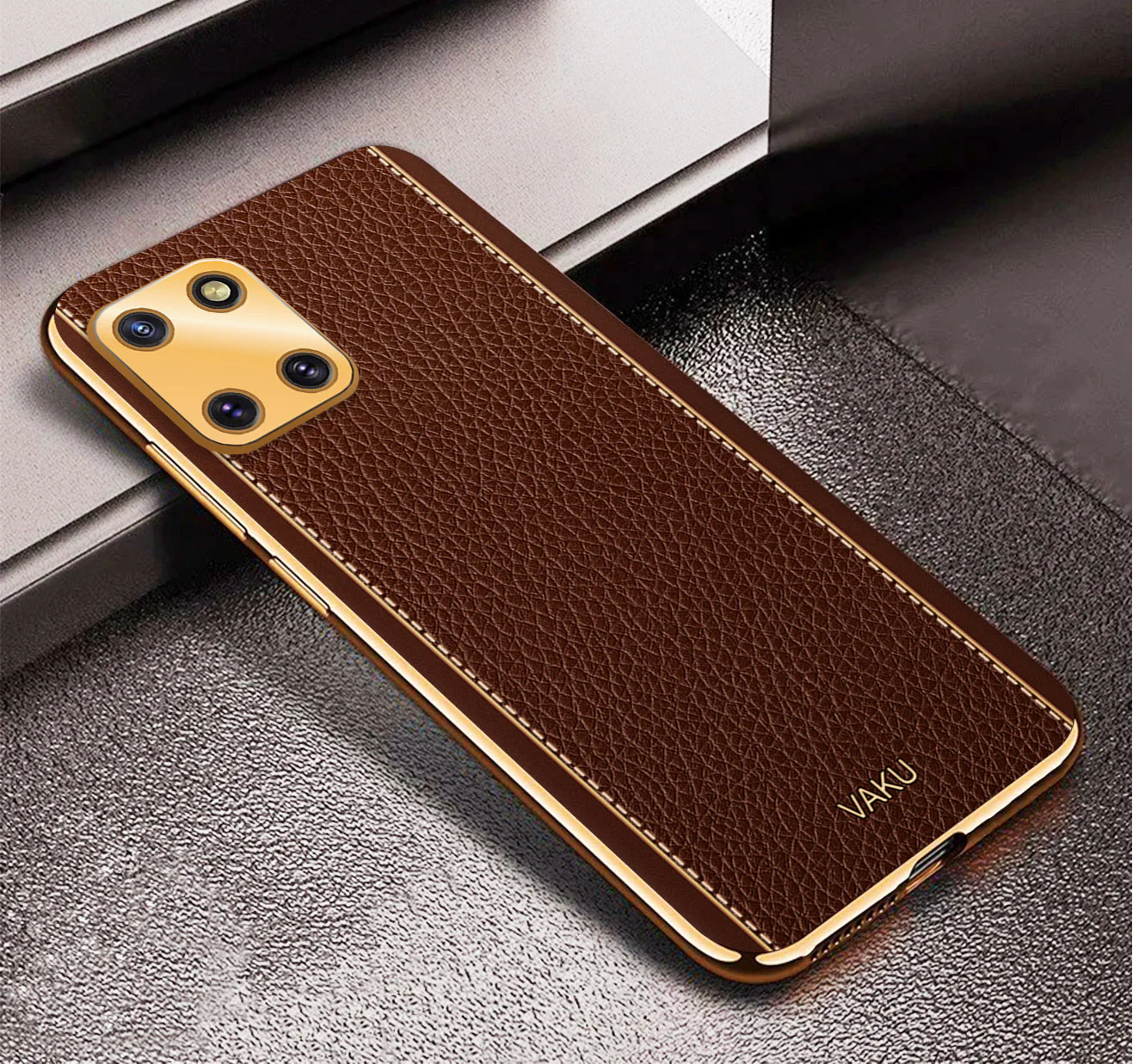Vaku® Samsung Galaxy Note 10 Lite Luxemberg Series Leather Stitched Gold Electroplated Soft TPU Back Cover