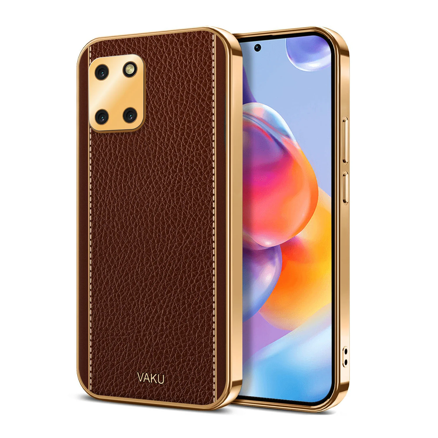 Vaku® Samsung Galaxy Note 10 Lite Luxemberg Series Leather Stitched Gold Electroplated Soft TPU Back Cover - Image 10