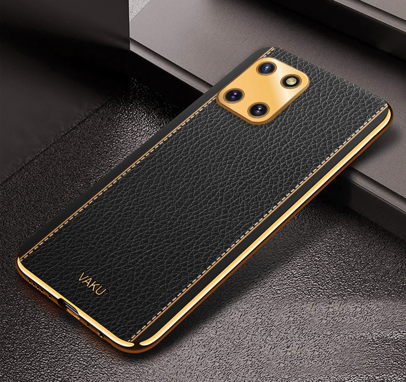 Vaku® Samsung Galaxy Note 10 Lite Luxemberg Series Leather Stitched Gold Electroplated Soft TPU Back Cover - Image 11
