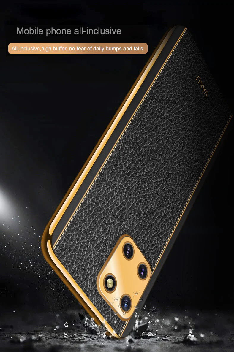 Vaku® Samsung Galaxy Note 10 Lite Luxemberg Series Leather Stitched Gold Electroplated Soft TPU Back Cover - Image 13