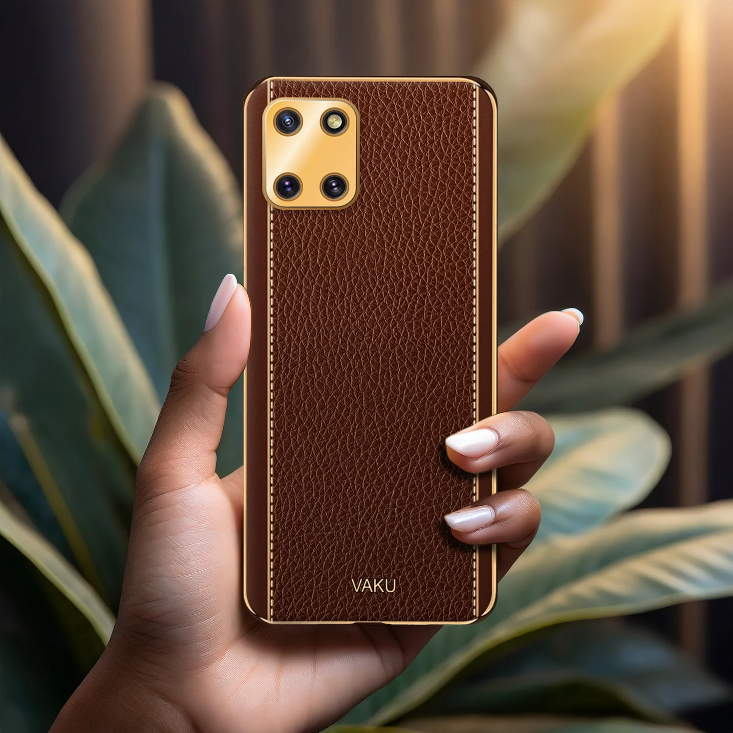 Vaku® Samsung Galaxy Note 10 Lite Luxemberg Series Leather Stitched Gold Electroplated Soft TPU Back Cover - Image 14