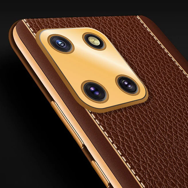 Vaku® Samsung Galaxy Note 10 Lite Luxemberg Series Leather Stitched Gold Electroplated Soft TPU Back Cover - Image 2