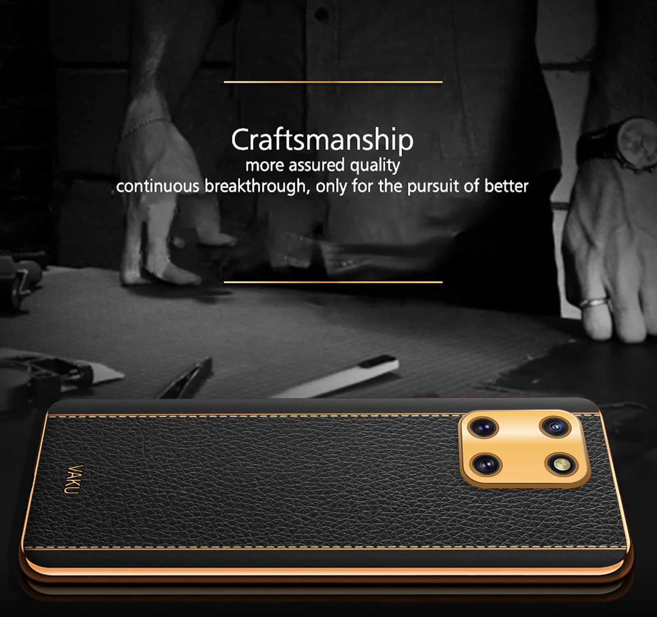 Vaku® Samsung Galaxy Note 10 Lite Luxemberg Series Leather Stitched Gold Electroplated Soft TPU Back Cover - Image 3