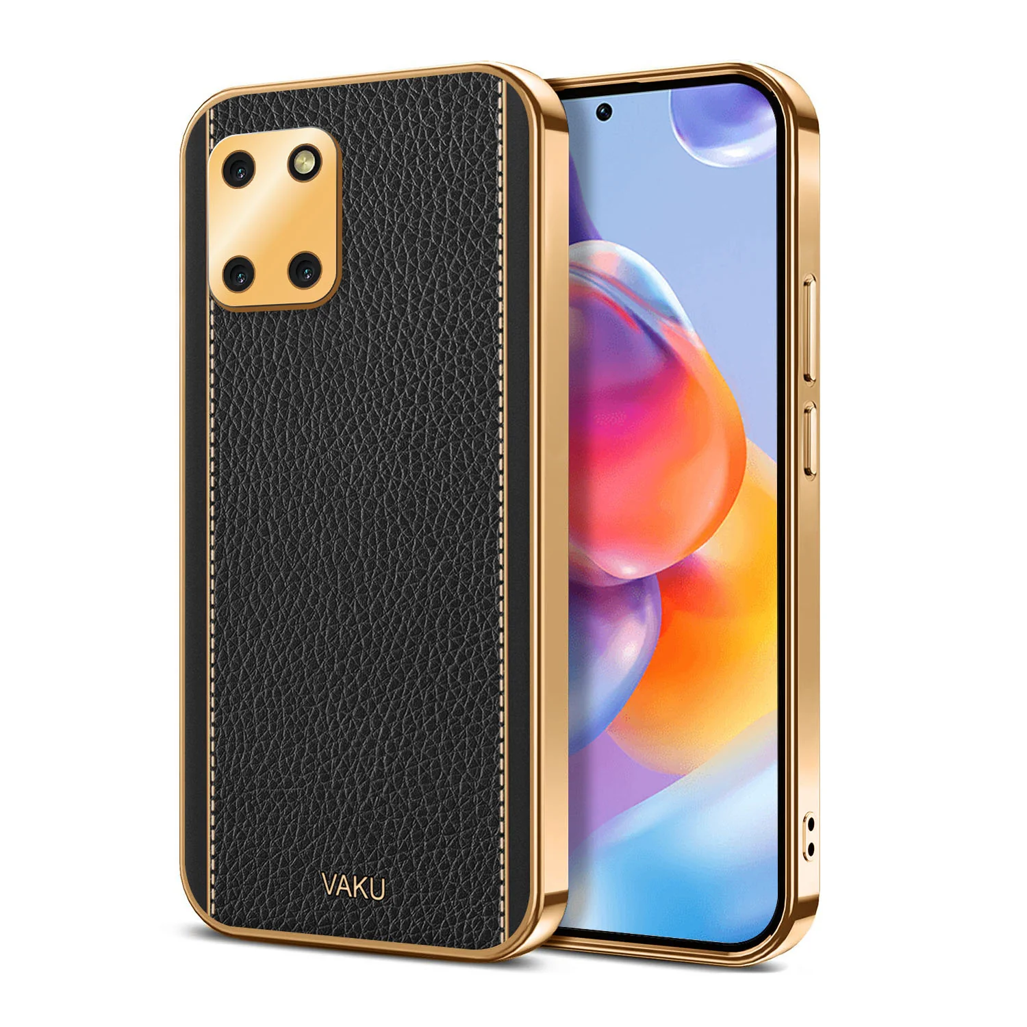 Vaku® Samsung Galaxy Note 10 Lite Luxemberg Series Leather Stitched Gold Electroplated Soft TPU Back Cover - Image 6