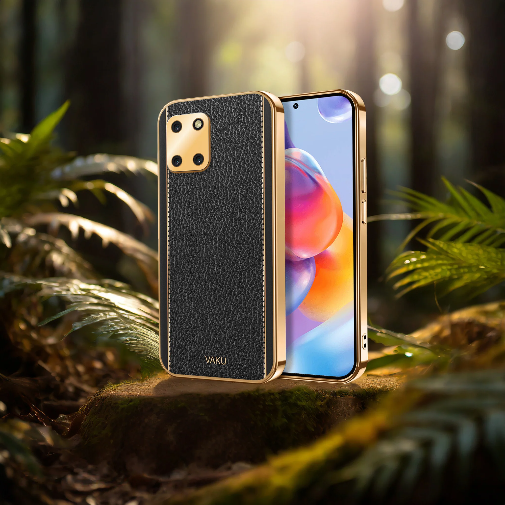 Vaku® Samsung Galaxy Note 10 Lite Luxemberg Series Leather Stitched Gold Electroplated Soft TPU Back Cover - Image 9