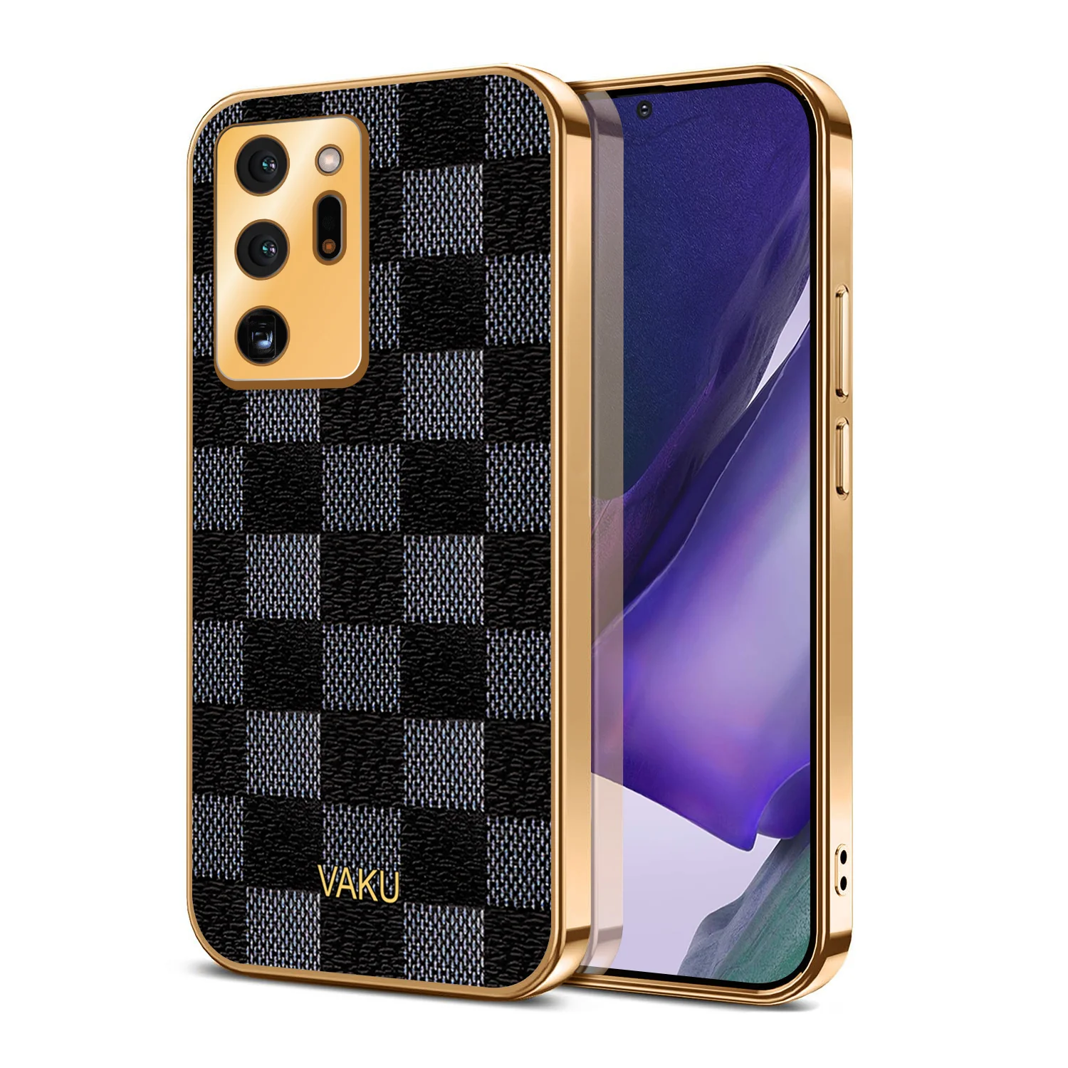 Vaku® Samsung Galaxy Note 20 Ultra Cheron Series Leather Stitched Gold Electroplated Soft TPU Back Cover - Image 2