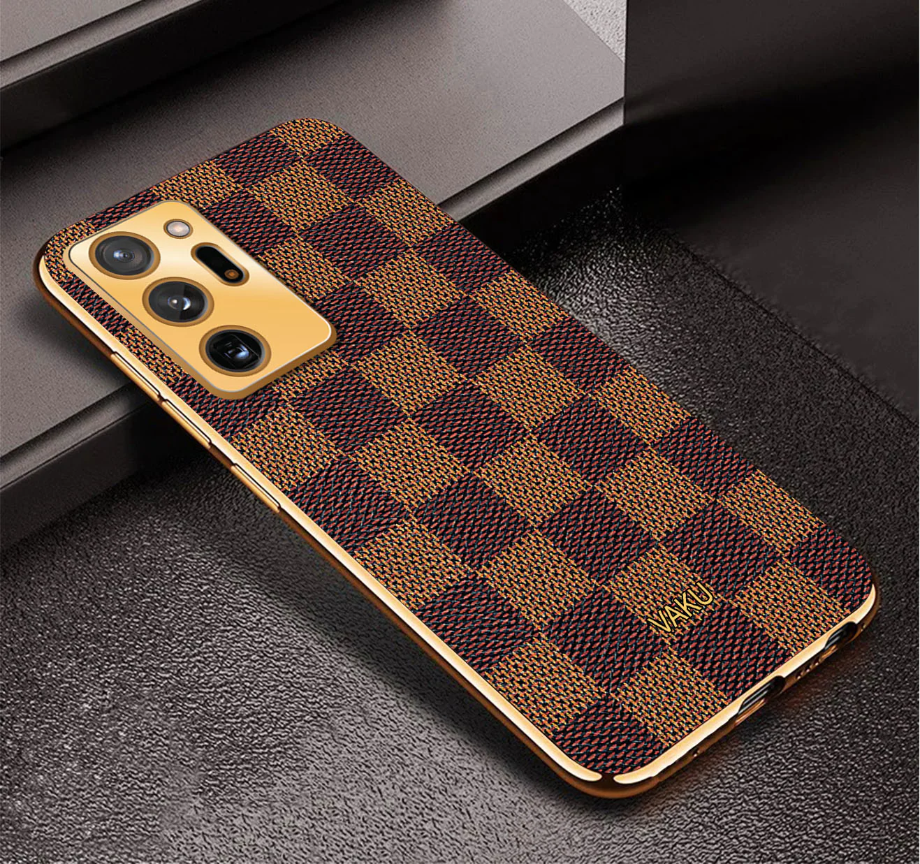 Vaku® Samsung Galaxy Note 20 Ultra Cheron Series Leather Stitched Gold Electroplated Soft TPU Back Cover - Image 3
