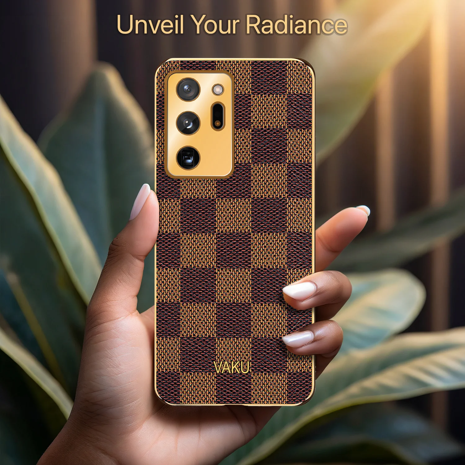 Vaku® Samsung Galaxy Note 20 Ultra Cheron Series Leather Stitched Gold Electroplated Soft TPU Back Cover - Image 7