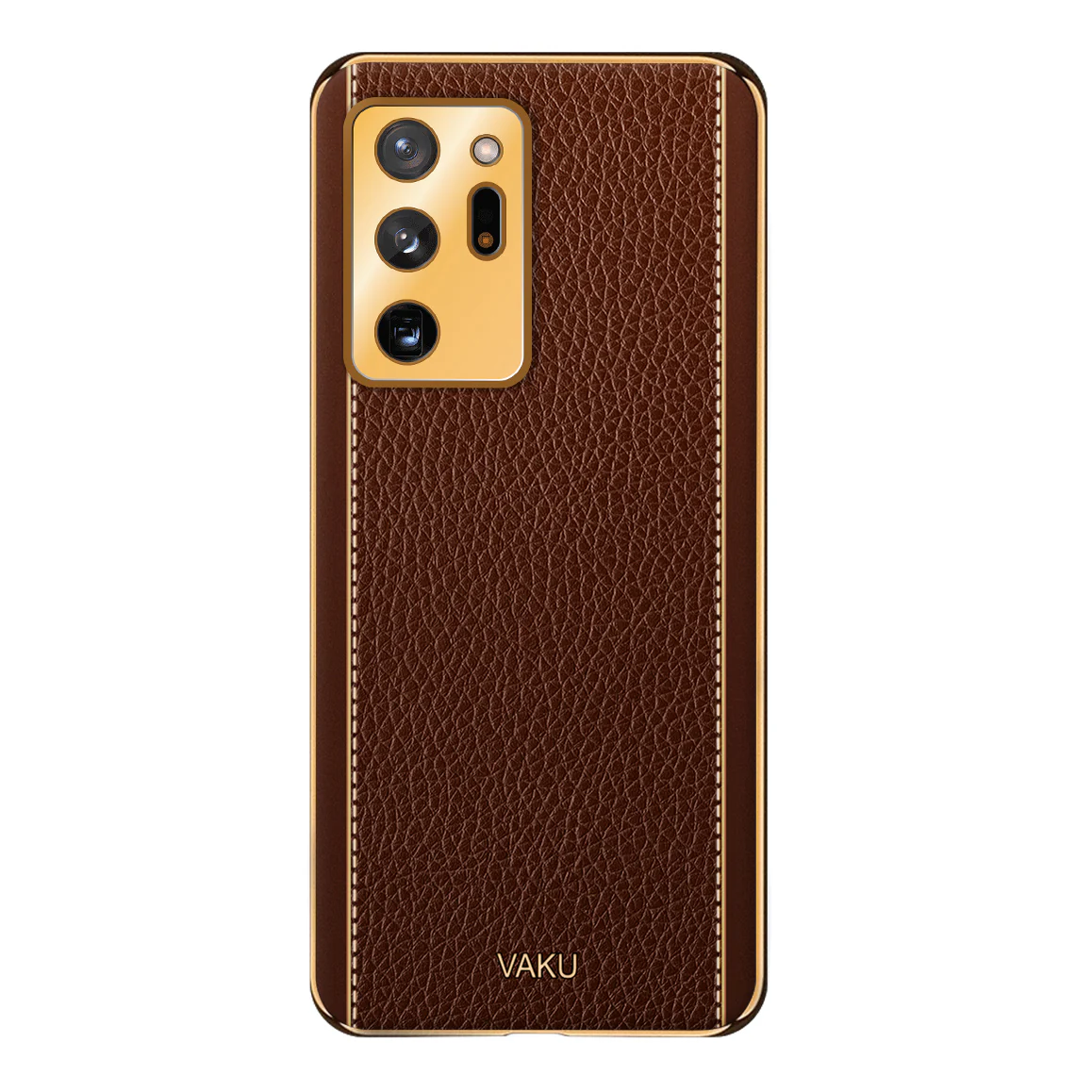 Vaku® Samsung Galaxy Note 20 Ultra Luxemberg Series Leather Stitched Gold Electroplated Soft TPU Back Cover - Image 5