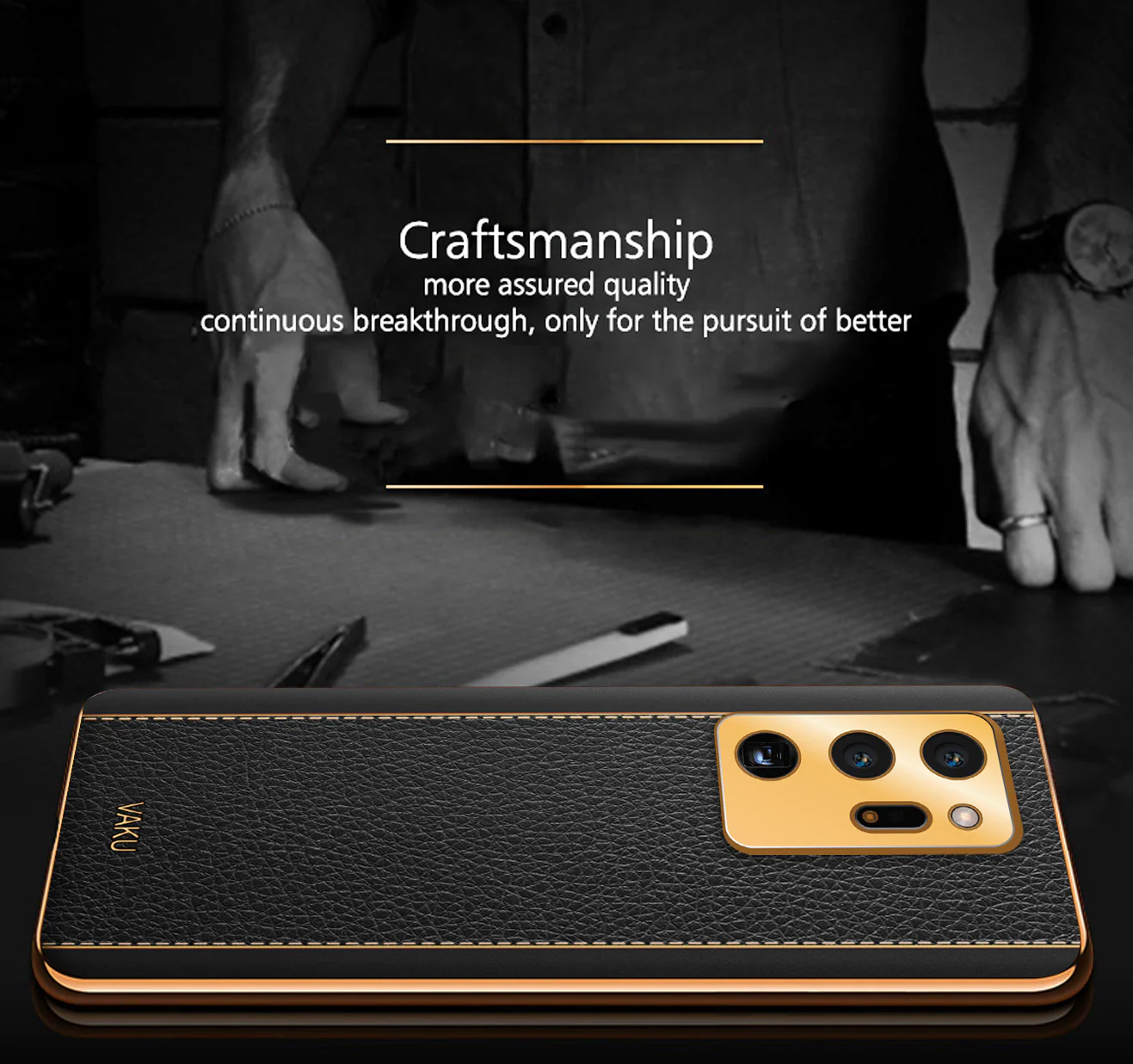 Vaku® Samsung Galaxy Note 20 Ultra Luxemberg Series Leather Stitched Gold Electroplated Soft TPU Back Cover - Image 6
