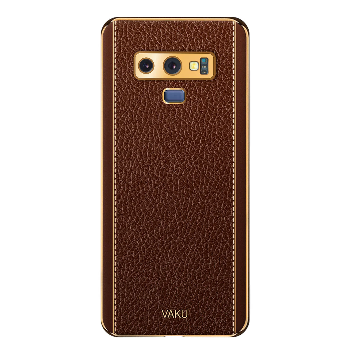 Vaku® Samsung Galaxy Note 9 Luxemberg Series Leather Stitched Gold Electroplated Soft TPU Back Cover - Image 11