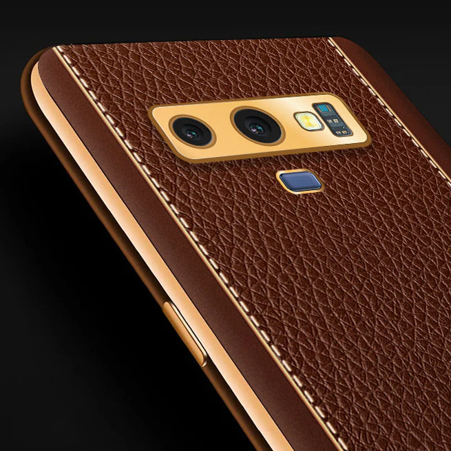 Vaku® Samsung Galaxy Note 9 Luxemberg Series Leather Stitched Gold Electroplated Soft TPU Back Cover - Image 2