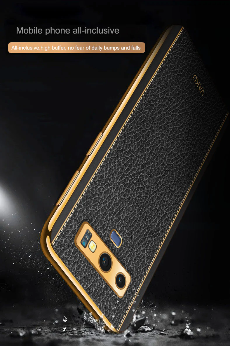 Vaku® Samsung Galaxy Note 9 Luxemberg Series Leather Stitched Gold Electroplated Soft TPU Back Cover - Image 7