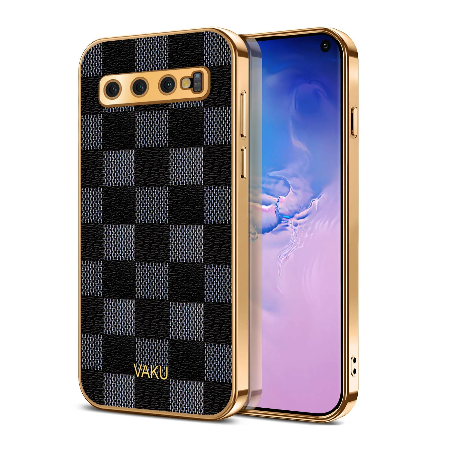 Vaku® Samsung Galaxy S10 Cheron Series Leather Stitched Gold Electroplated Soft TPU Back Cover - Image 2